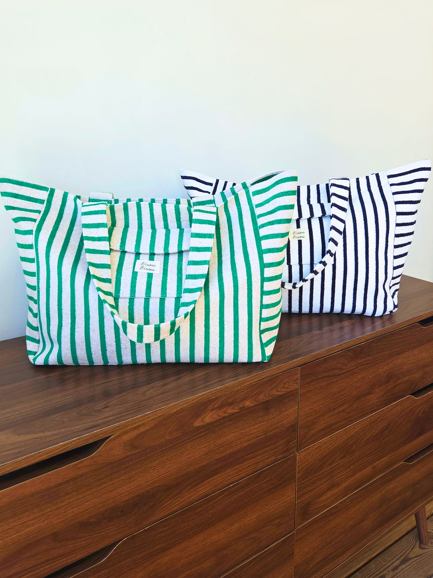 Sac de plage vert clair & blanc