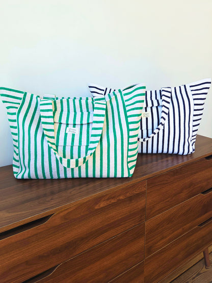Sac de plage vert clair & blanc