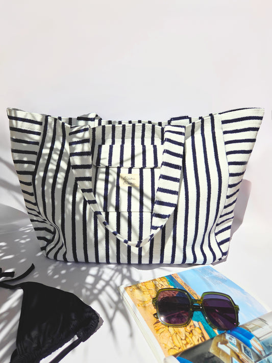 Sac de plage marine & blanc