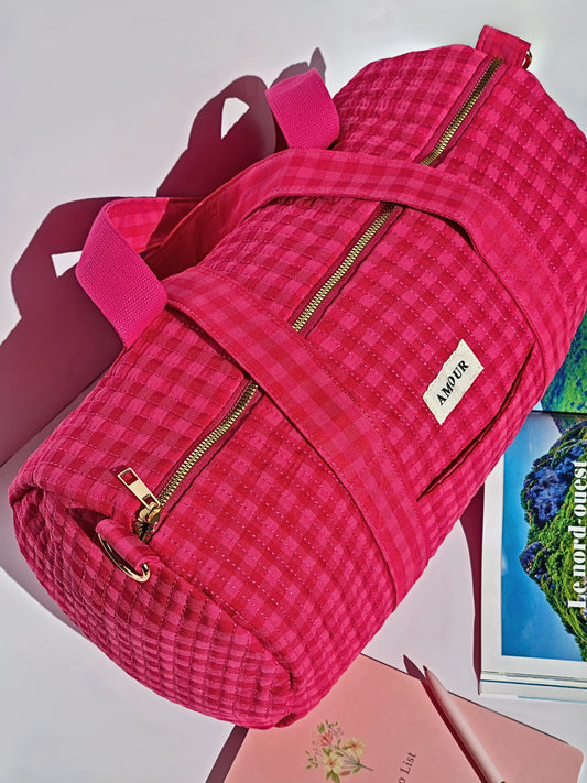 Sac de sport matelassé L’AMOUR – Rose & Rouge