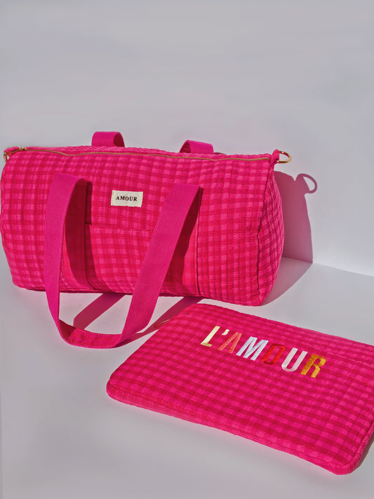 Sac de sport matelassé L’AMOUR – Rose & Rouge