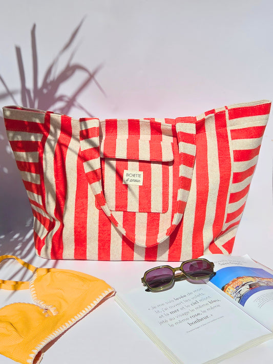 Sac de plage orange & blanc