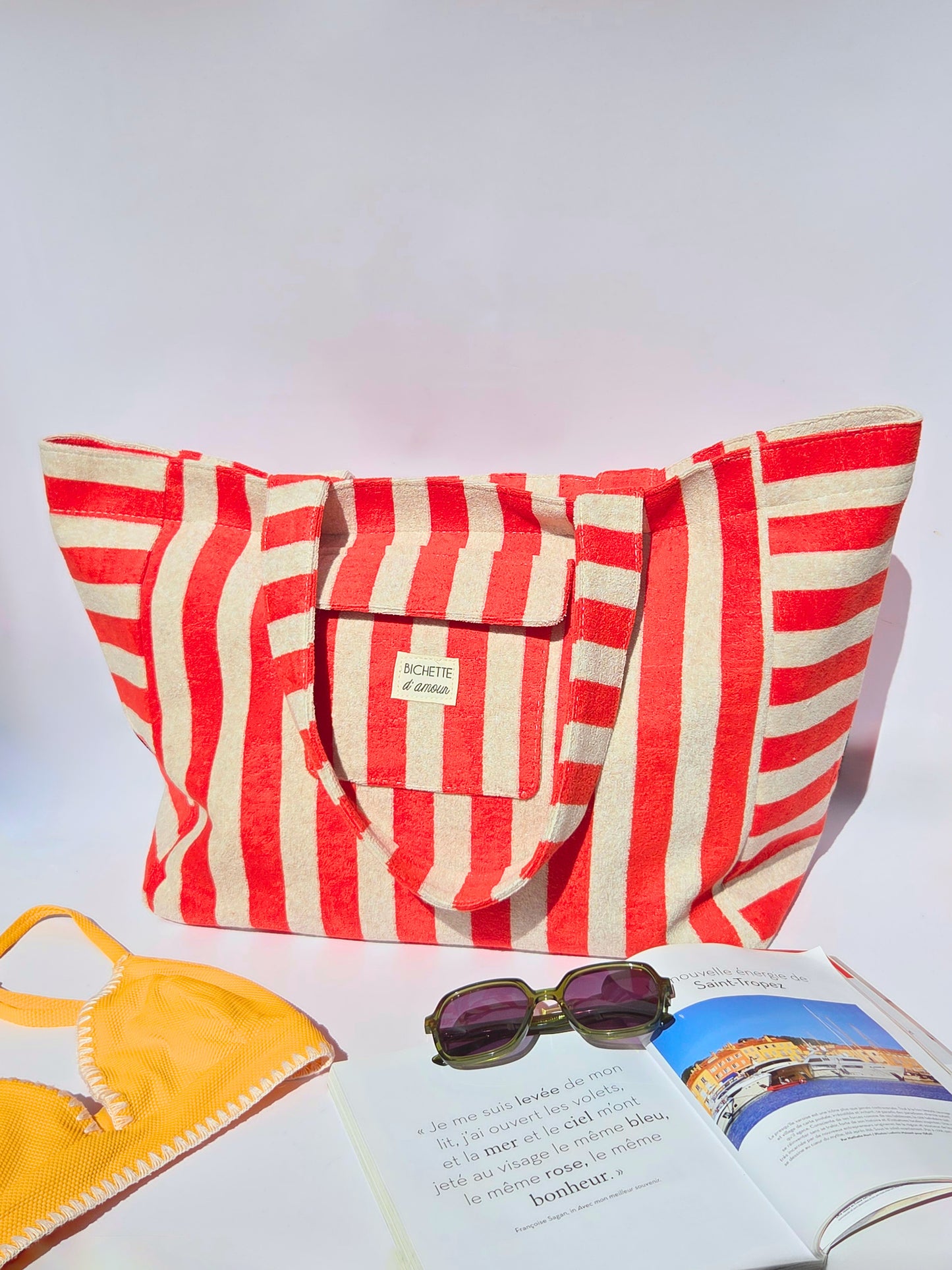 Sac de plage orange & blanc