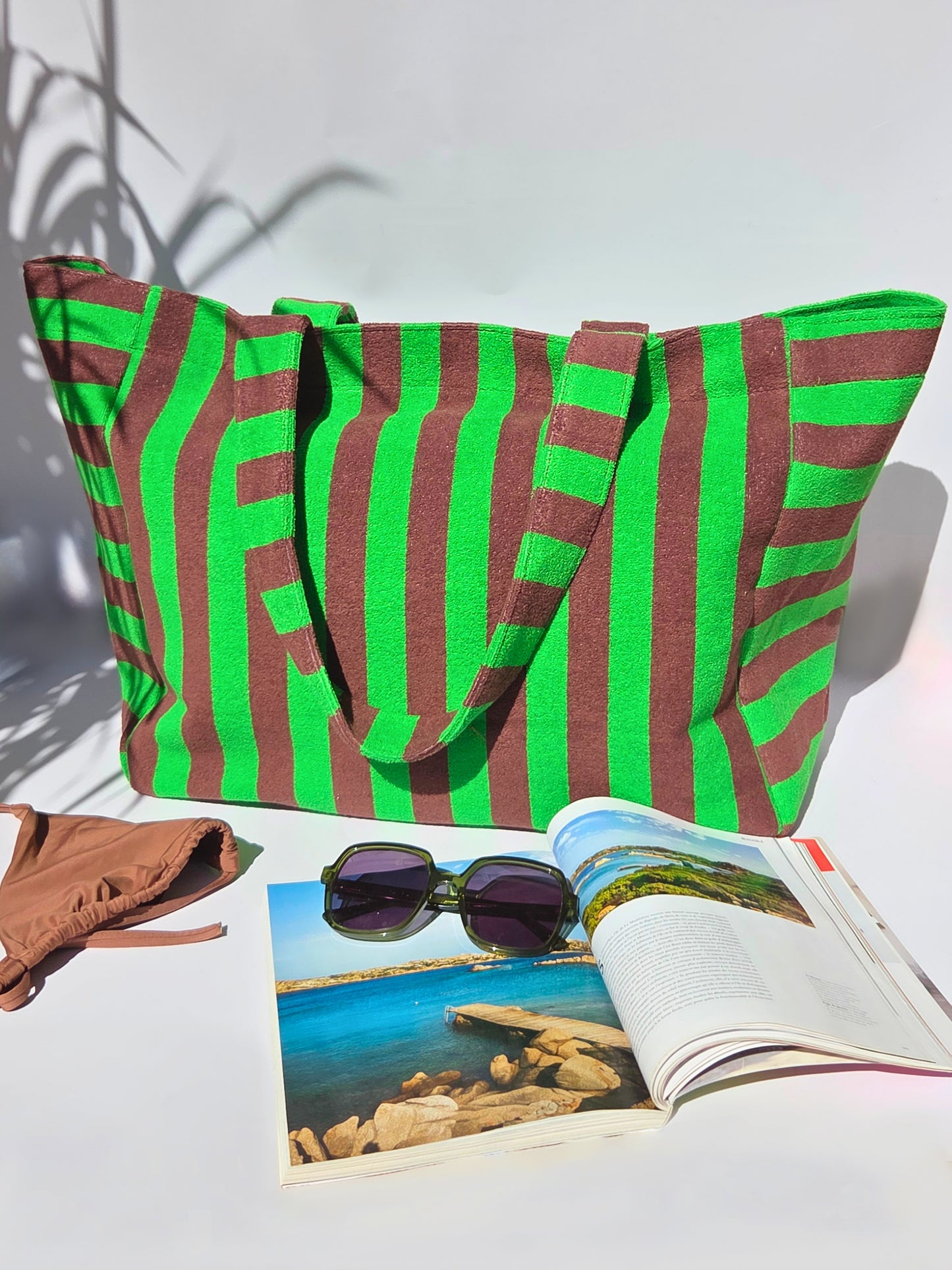 Sac de plage vert & marron