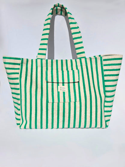 Sac de plage vert clair & blanc