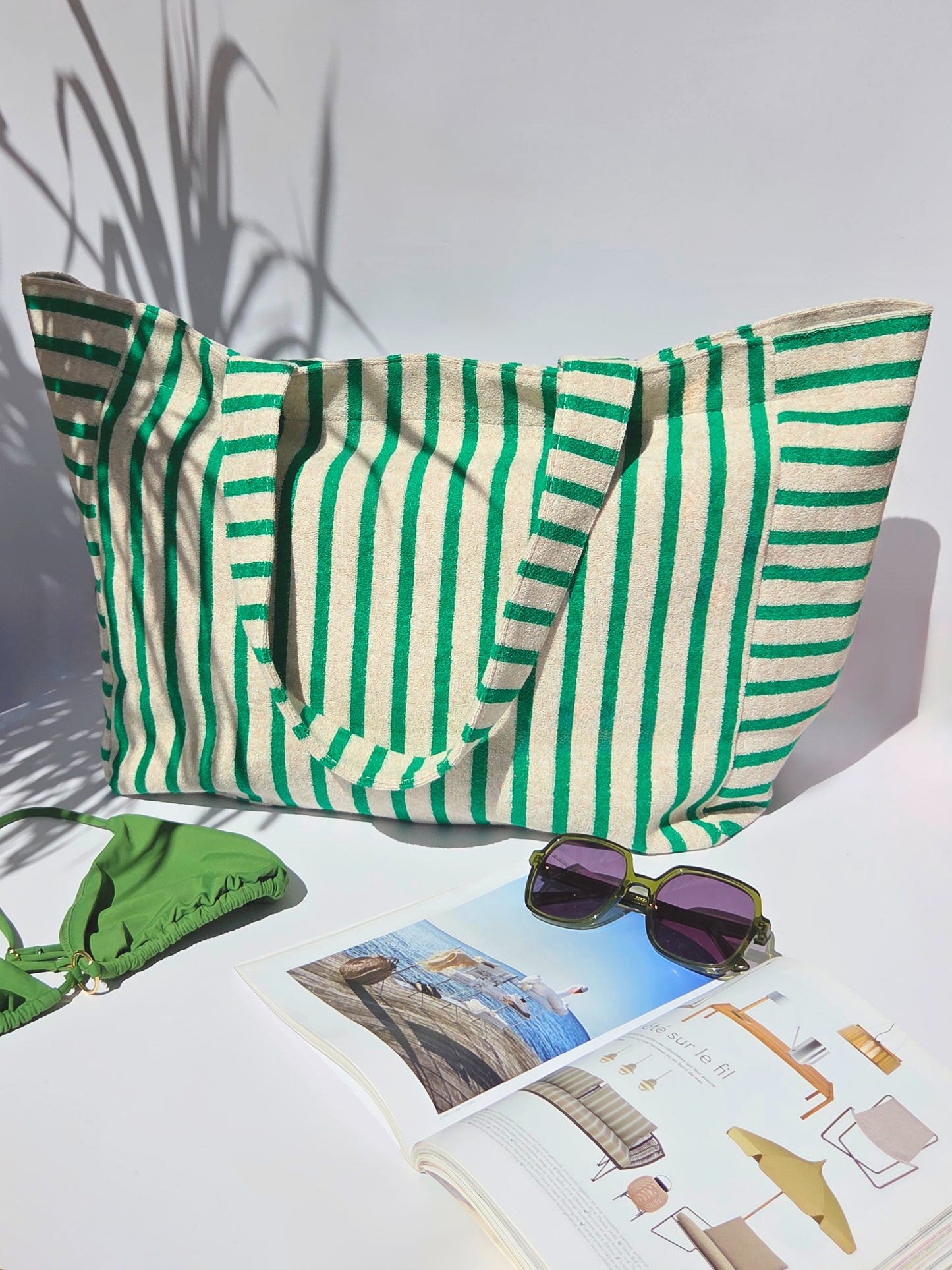 Sac de plage vert clair & blanc