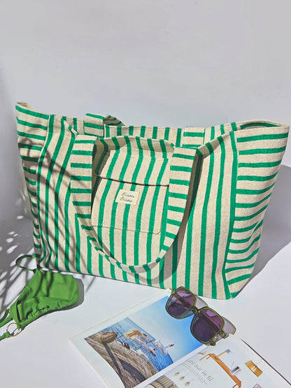 Sac de plage vert clair & blanc